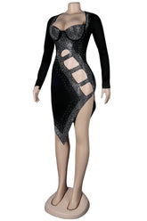 Schwarzes Partykleid mit langen Ärmeln und Cut-Outs